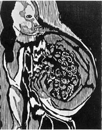 'Woman with Flowers'- Woodcut